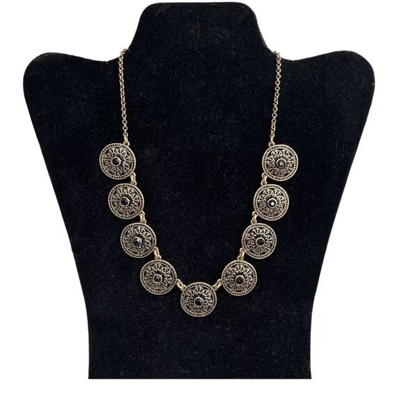 J. Crew Gold Tone Medallion Statement Necklace - Picture 1 of 6